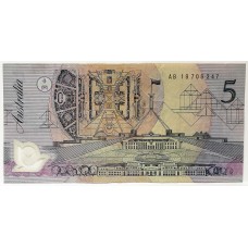 AUSTRALIA 1992 . FIVE 5 DOLLAR BANKNOTE . COLE/FRASER . FIRST PREFIX AB19